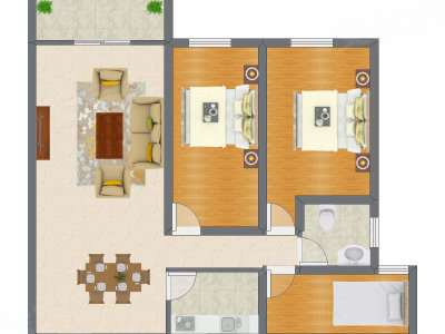 3室1厅 90.00平米