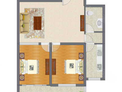 2室1厅 89.49平米户型图