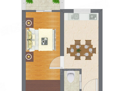 1室1厅 36.96平米户型图