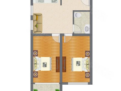 2室1厅 65.74平米