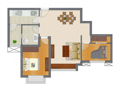 1室2厅 59.39平米户型图