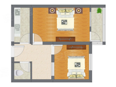 2室1厅 54.65平米户型图