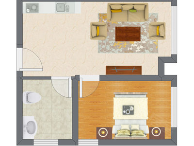1室1厅 31.28平米户型图