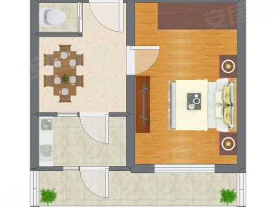 1室1厅 39.59平米户型图