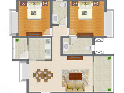 2室2厅 92.96平米户型图