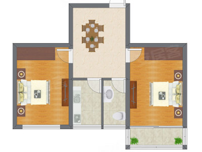 2室1厅 59.50平米