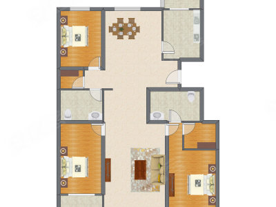3室2厅 182.06平米户型图