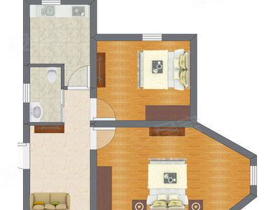 2室1厅 40.11平米户型图