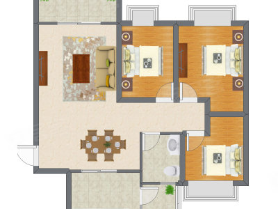 3室2厅 80.00平米户型图