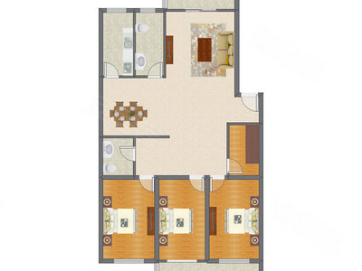 3室2厅 157.53平米户型图