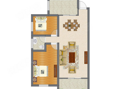 2室2厅 90.72平米户型图