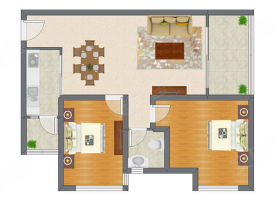 2室2厅 82.88平米户型图