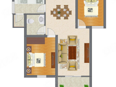 2室2厅 83.11平米户型图