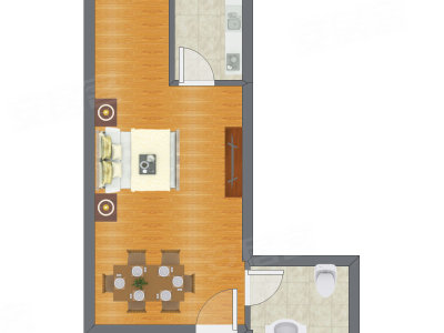 1室0厅 46.57平米户型图