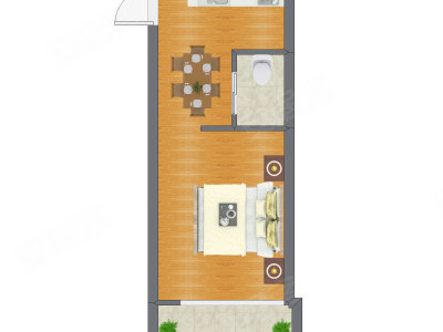1室1厅 37.48平米户型图