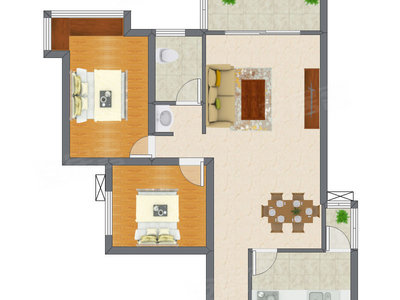 2室2厅 85.30平米户型图