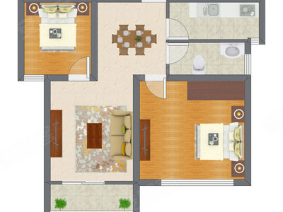 2室1厅 53.29平米户型图