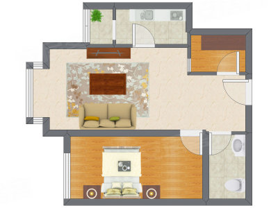 1室1厅 65.32平米户型图