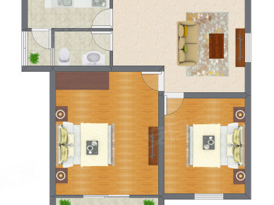 2室1厅 65.98平米