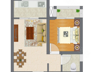 1室2厅 40.79平米户型图