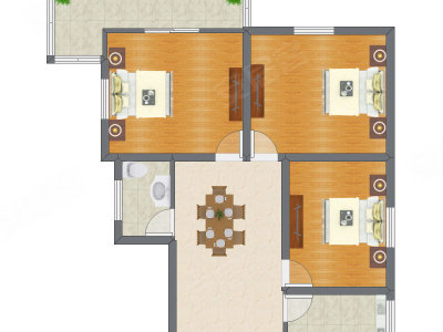 3室1厅 64.36平米