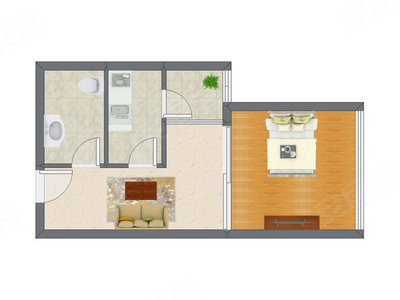 1室1厅 50.44平米户型图