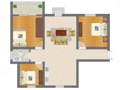 2室1厅 66.02平米户型图