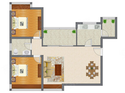 2室2厅 95.53平米户型图