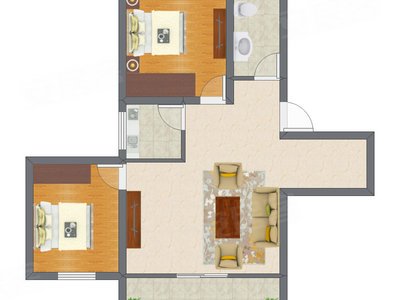 2室1厅 60.52平米户型图