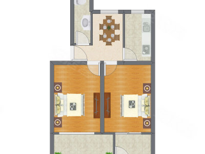 2室1厅 61.01平米户型图