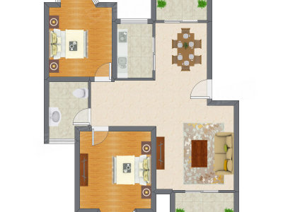 2室2厅 87.46平米户型图