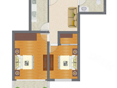 2室1厅 69.98平米户型图