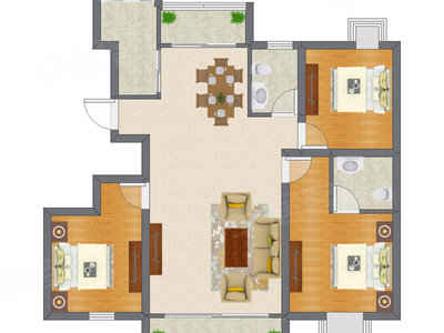 3室2厅 77.52平米户型图