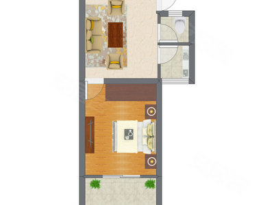 1室1厅 31.11平米