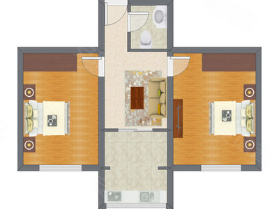 2室1厅 61.06平米户型图