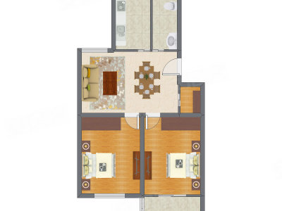 2室2厅 87.12平米户型图