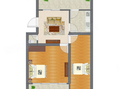 2室1厅 57.60平米