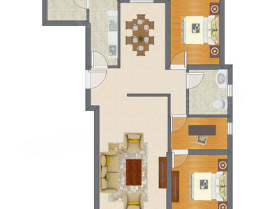 3室2厅 85.80平米