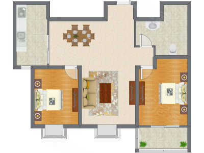 2室2厅 92.62平米户型图