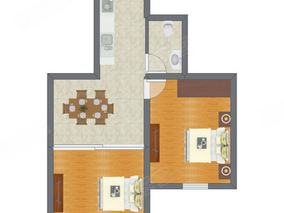 2室1厅 44.11平米