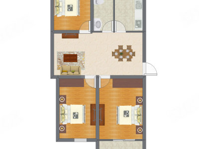 3室1厅 65.52平米