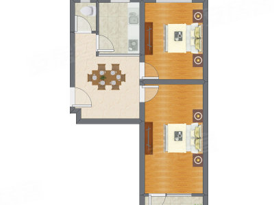 2室1厅 66.53平米户型图