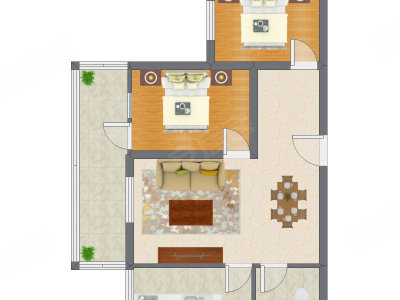2室2厅 77.75平米户型图
