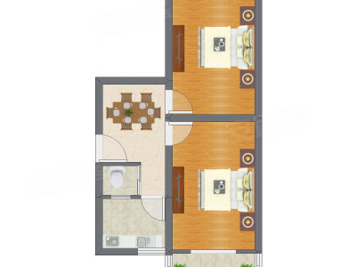 2室1厅 55.90平米户型图