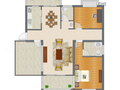 2室2厅 98.37平米户型图
