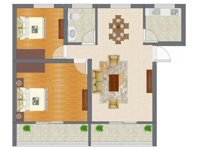 2室1厅 65.30平米户型图