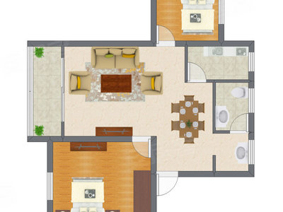 2室2厅 60.40平米户型图