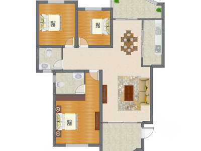 3室2厅 104.47平米户型图