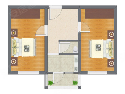 2室1厅 53.80平米户型图