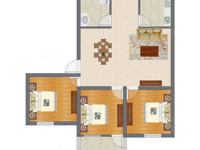 3室1厅 72.15平米户型图